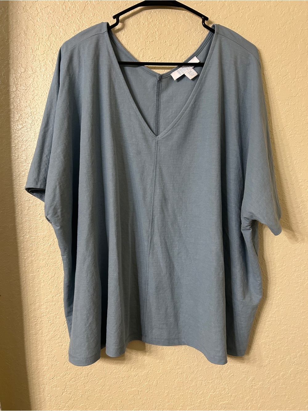 Bunulu Blue Cupro Oversized V-Neck Blouse Top Plus Size 3X EUC- L63